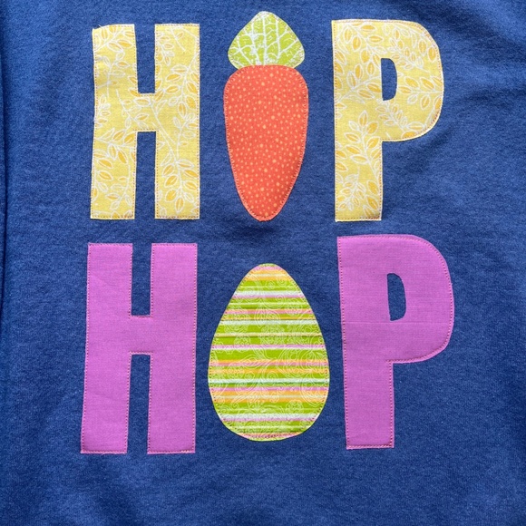 Upcycled Appliquéd Easter Hip Hop Blue Crewneck Sweatshirt, L, Craftcore Cute - Picture 2 of 6